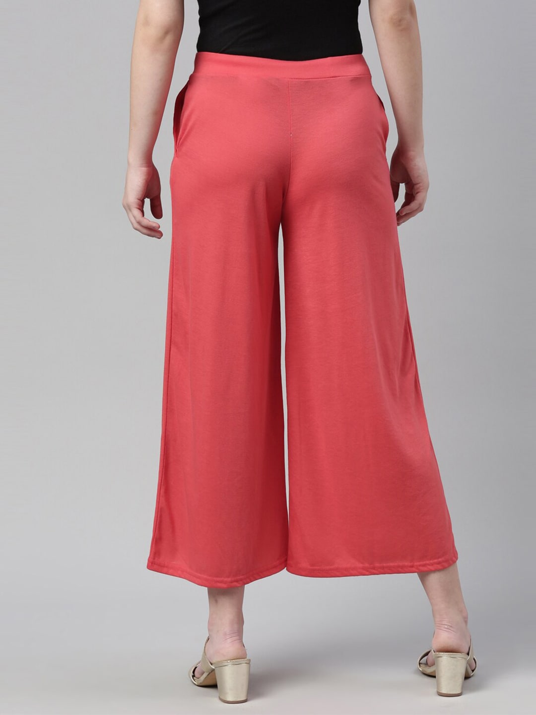 Souchii Peach-Coloured Knitted Palazzos | Grocsy