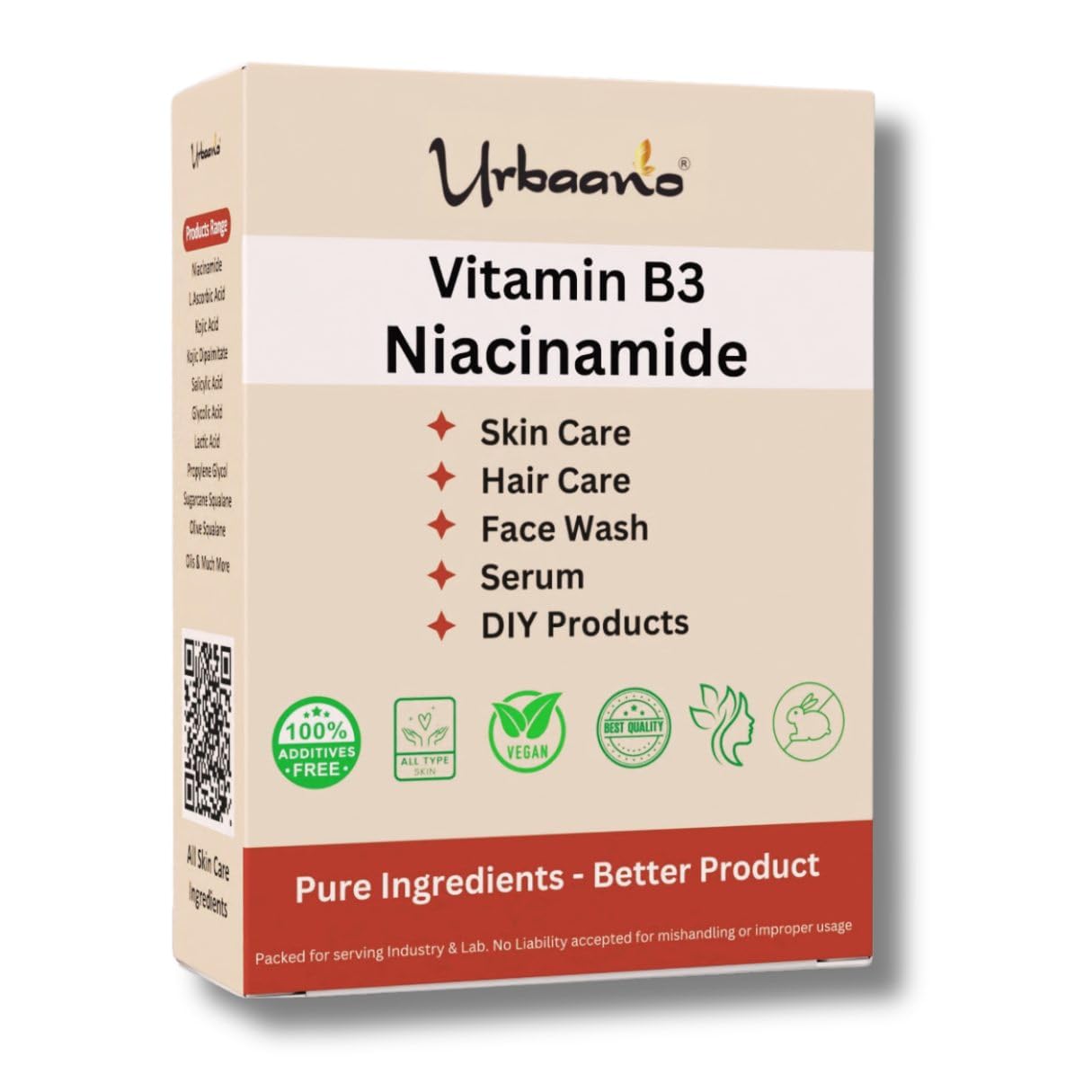 Urbaano Herbal Niacinamide Powder (Vitamin B3) For Making DIY Lotion, Cream, Serum & Skin Care | Grocsy