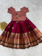 Evanik Peach Kids Silk Zari Weaving Work Lehenga Choli | Grocsy