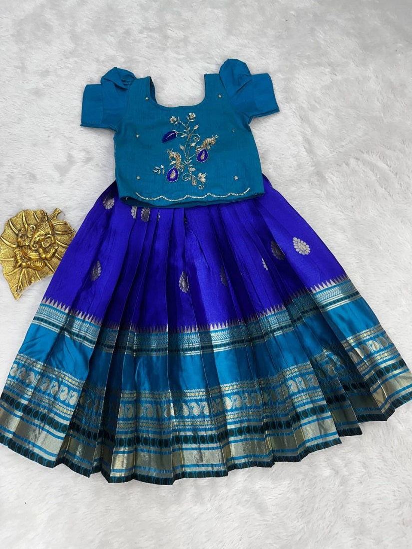 Evanik Blue Kids Silk Zari Weaving Work Lehenga Choli | Grocsy