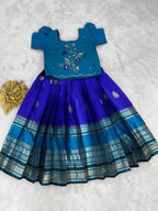 Evanik Blue Kids Silk Zari Weaving Work Lehenga Choli | Grocsy