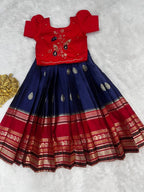 Evanik Red Kids Silk Zari Weaving Work Lehenga Choli | Grocsy