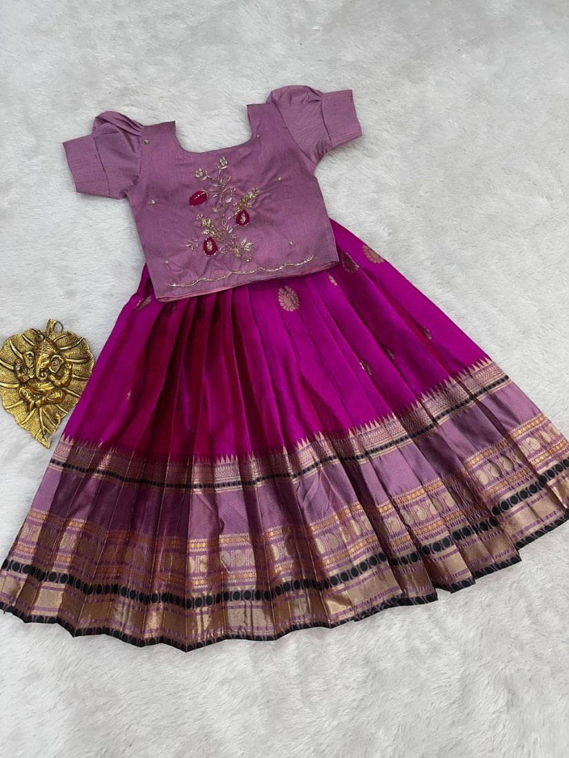 Evanik Purple Kids Silk Zari Weaving Work Lehenga Choli | Grocsy