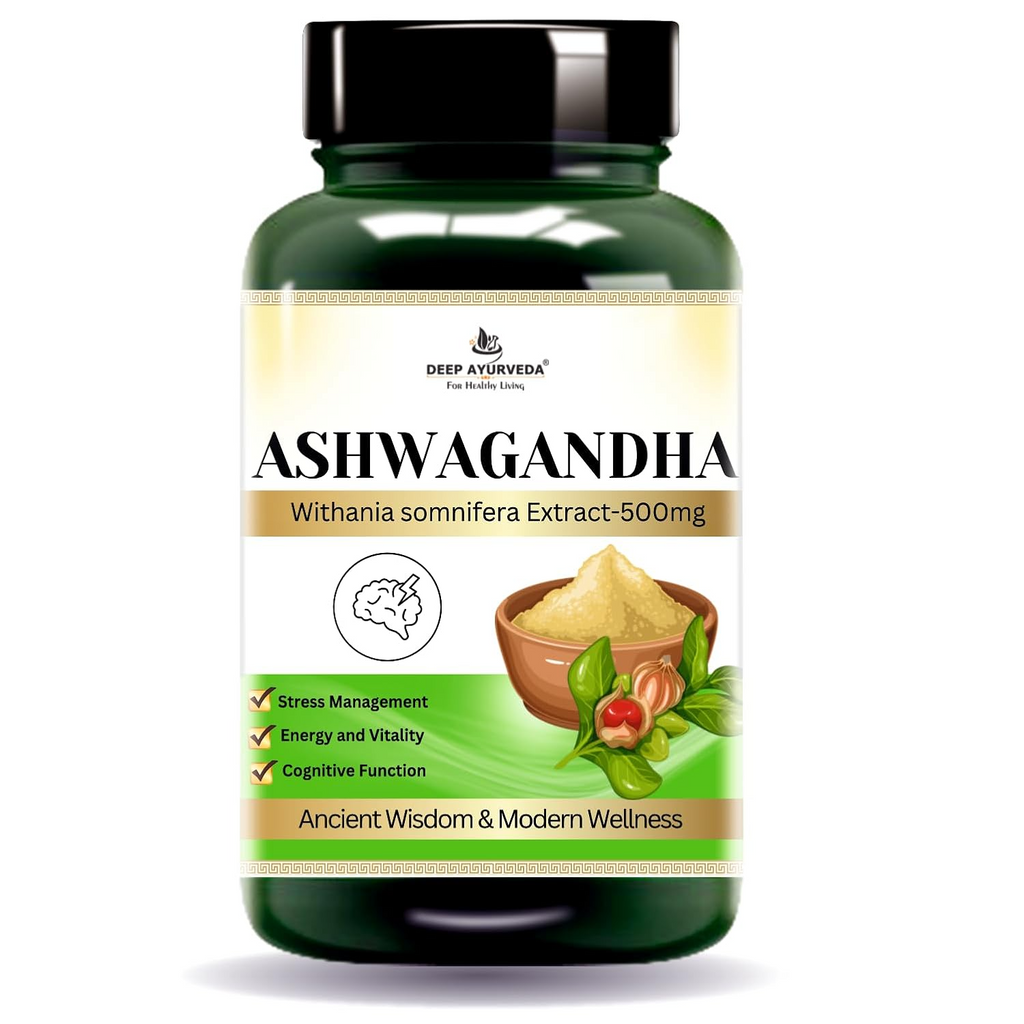Deep Ayurveda Ashwagandha 500mg Veg Capsules | Grocsy