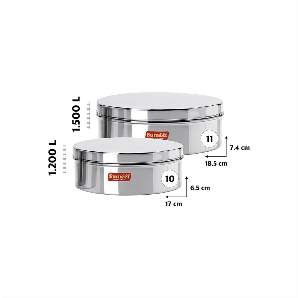 Sumeet Stainless Steel Flat Canisters/Storage Containers Set Of 2Pcs (1.2Ltr,1.5Ltr) | Grocsy