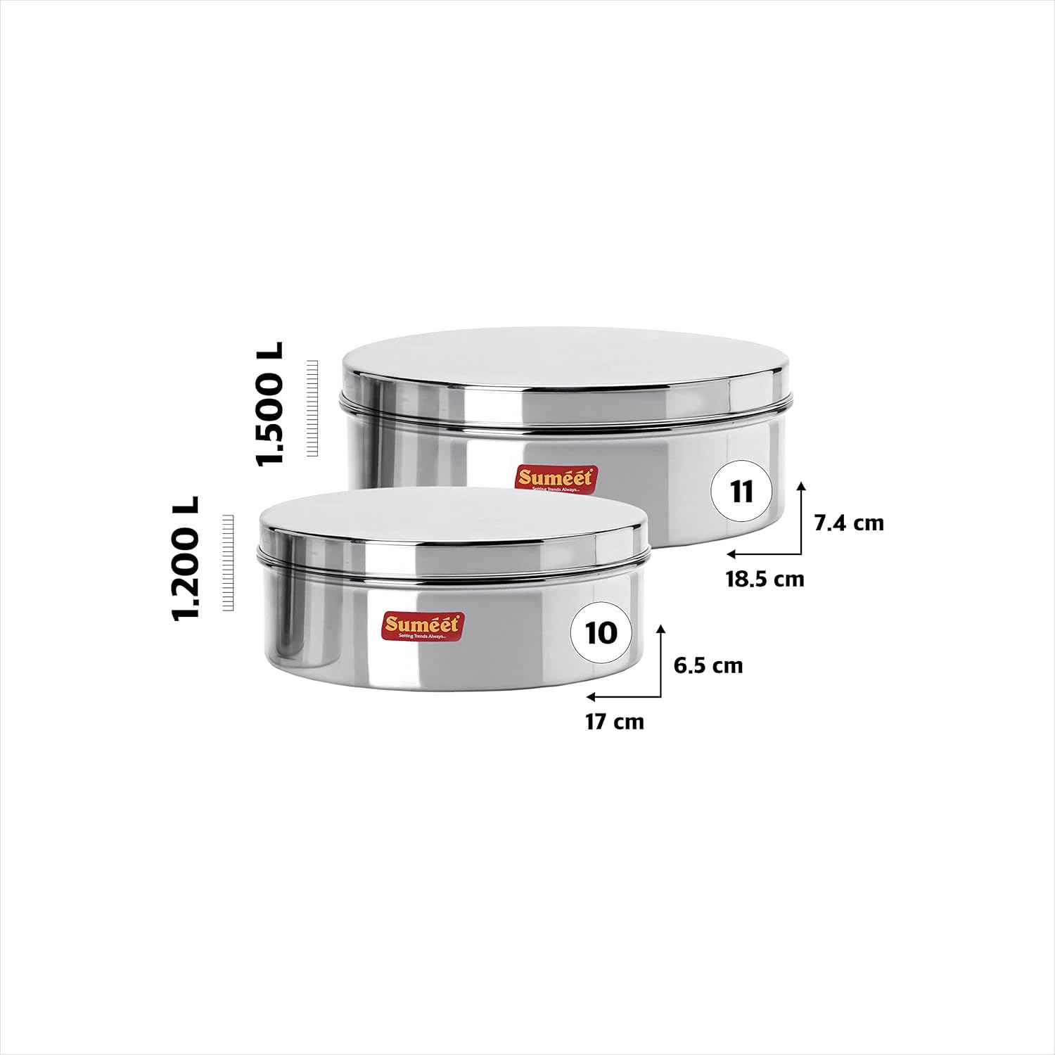 Sumeet Stainless Steel Flat Canisters/Storage Containers Set Of 2Pcs (1.2Ltr,1.5Ltr) | Grocsy