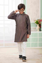 Raivat Ethnic Art Silk Embroidery Work Kids Kurta Pajama In Brown Colour | Grocsy