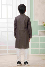 Raivat Ethnic Art Silk Embroidery Work Kids Kurta Pajama In Brown Colour | Grocsy