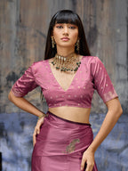 Monjolika Fashion Pink Satin Weaving Silk Blend Saree With Elegant Golden Pallu | Grocsy