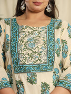 Yufta Cream Pure Cotton Kurta Set With Pant & Dupatta | Grocsy