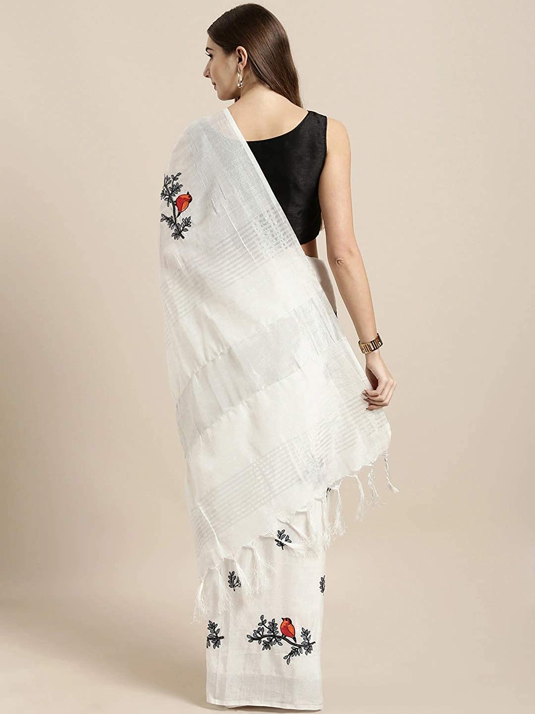 Anni Designer Women's Woven Linen Saree | Grocsy