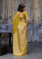Monjolika Fashion Mustard Satin Weaving Silk Blend Saree With Elegant Golden Pallu | Grocsy
