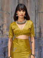Monjolika Fashion Mustard Satin Weaving Silk Blend Saree With Elegant Golden Pallu | Grocsy