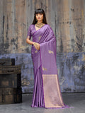 Monjolika Fashion Lavender Satin Weaving Silk Blend Saree With Elegant Golden Pallu | Grocsy