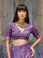 Monjolika Fashion Lavender Satin Weaving Silk Blend Saree With Elegant Golden Pallu | Grocsy