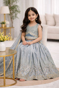 Evanik Grey Georgette Embroidered Work Wedding Kids Lehenga Choli | Grocsy