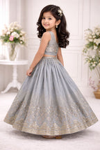 Evanik Grey Georgette Embroidered Work Wedding Kids Lehenga Choli | Grocsy