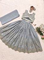 Evanik Grey Georgette Embroidered Work Wedding Kids Lehenga Choli | Grocsy