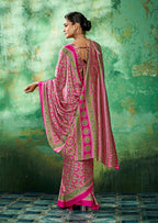 Monjolika Fashion Ajrakh Hot Pink Faux Satin Printed Saree | Grocsy