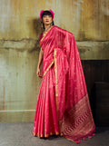 Monjolika Fashion Pink Weaving Faux Tussar Silk Saree With Zari Woven Pallu | Grocsy