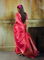 Monjolika Fashion Pink Weaving Faux Tussar Silk Saree With Zari Woven Pallu | Grocsy