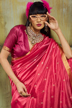 Monjolika Fashion Pink Weaving Faux Tussar Silk Saree With Zari Woven Pallu | Grocsy