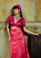 Monjolika Fashion Pink Weaving Faux Tussar Silk Saree With Zari Woven Pallu | Grocsy