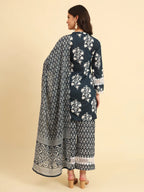 Yufta Pure Cotton Pakistani Style Kurta Set With Pant & Dupatta With Lace Detailing | Grocsy