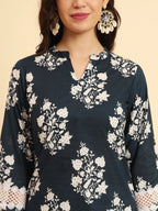 Yufta Pure Cotton Pakistani Style Kurta Set With Pant & Dupatta With Lace Detailing | Grocsy