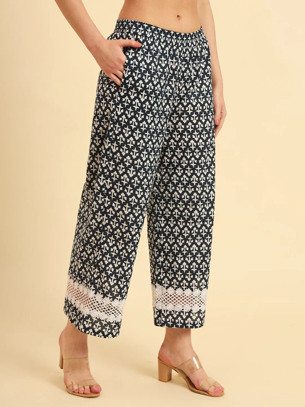 Yufta Pure Cotton Pakistani Style Kurta Set With Pant & Dupatta With Lace Detailing | Grocsy