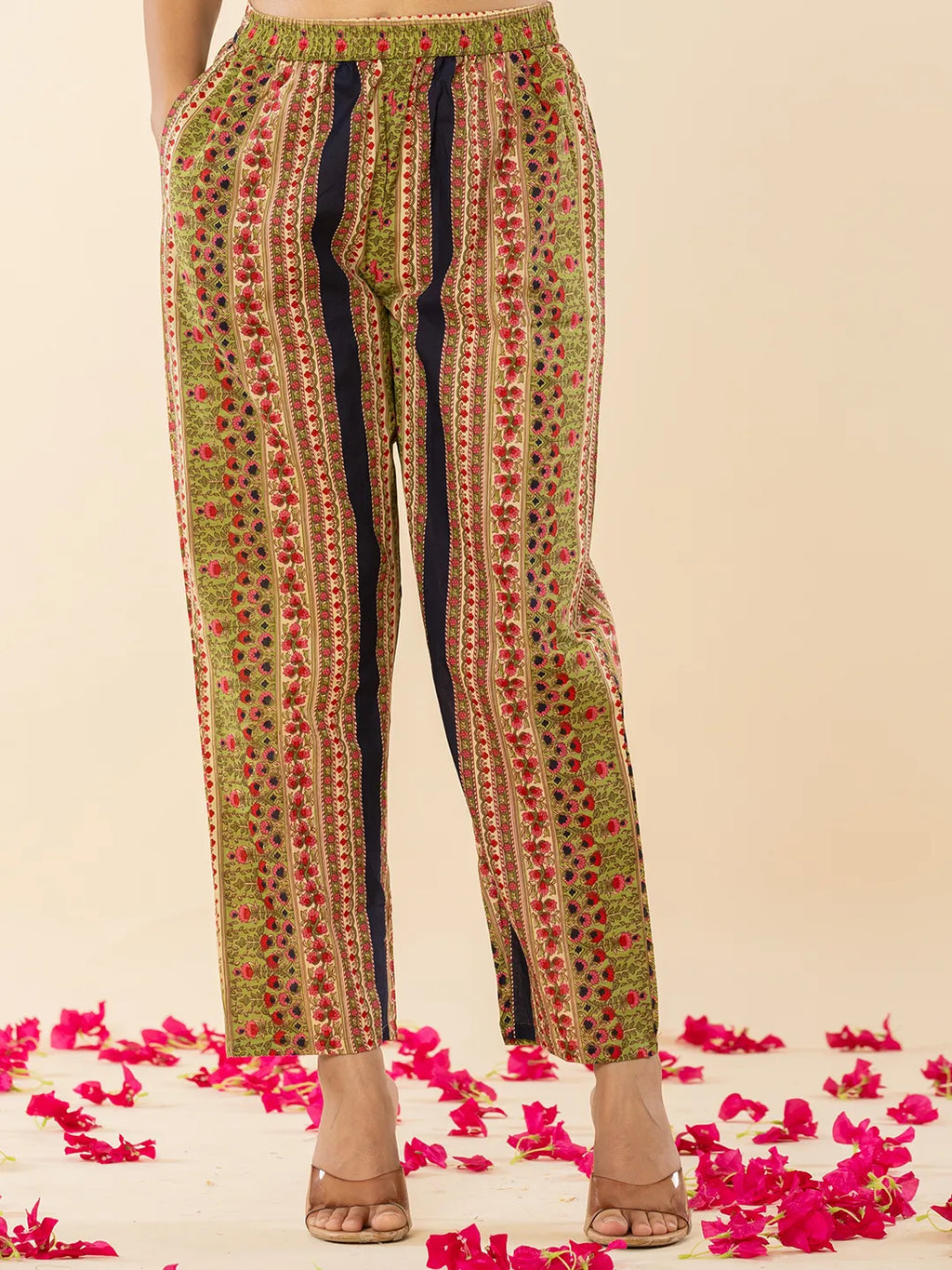 Yufta Navy Blue Floral Thread Work Pure Cotton Kurta Trousers With Dupatta Set | Grocsy