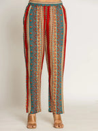 Yufta Red Floral Thread Work Pure Cotton Kurta Trousers With Dupatta Set | Grocsy