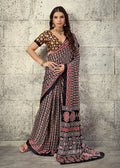 Monjolika Fashion Black Colour Satin Print Work Saree | Grocsy