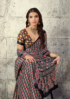Monjolika Fashion Black Colour Satin Print Work Saree | Grocsy