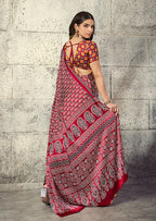 Monjolika Fashion Maroon Colour Satin Print Work Saree | Grocsy