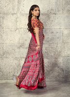 Monjolika Fashion Maroon Colour Satin Print Work Saree | Grocsy