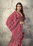 Monjolika Fashion Maroon Colour Satin Print Work Saree | Grocsy
