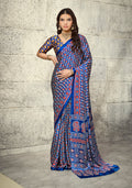 Monjolika Fashion Royal Blue Colour Satin Print Work Saree | Grocsy