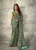 Monjolika Fashion Green Colour Satin Print Work Saree | Grocsy