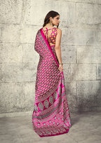 Monjolika Fashion Rani Pink Colour Satin Print Work Saree | Grocsy