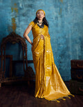 Monjolika Fashion Mustard Satin Weaving Handloom Silk Blend Saree | Grocsy