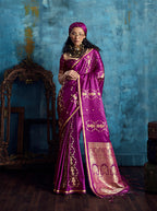 Monjolika Fashion Magenta Satin Weaving Handloom Silk Blend Saree | Grocsy