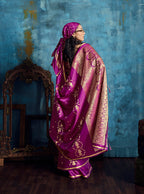 Monjolika Fashion Magenta Satin Weaving Handloom Silk Blend Saree | Grocsy