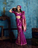 Monjolika Fashion Magenta Satin Weaving Handloom Silk Blend Saree | Grocsy