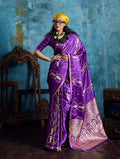 Monjolika Fashion Purple Satin Weaving Handloom Silk Blend Saree | Grocsy