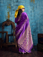 Monjolika Fashion Purple Satin Weaving Handloom Silk Blend Saree | Grocsy