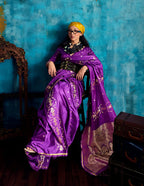Monjolika Fashion Purple Satin Weaving Handloom Silk Blend Saree | Grocsy