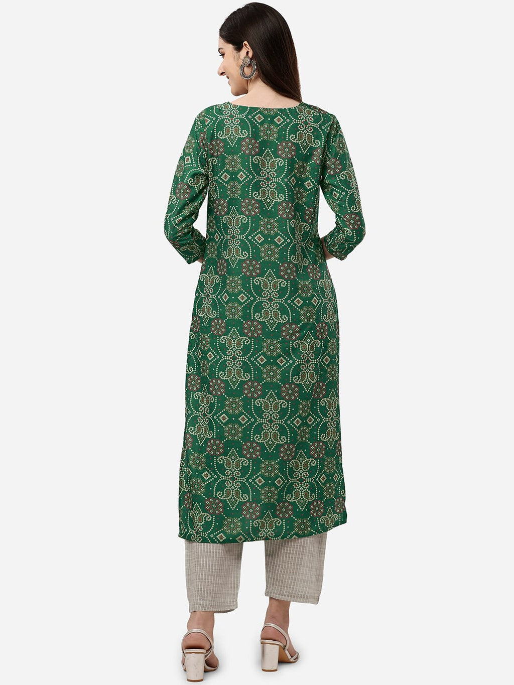 HERE&NOW Women Green Bandhani Printed Gotta Patti Pure Silk Kurta with Trousers | Grocsy