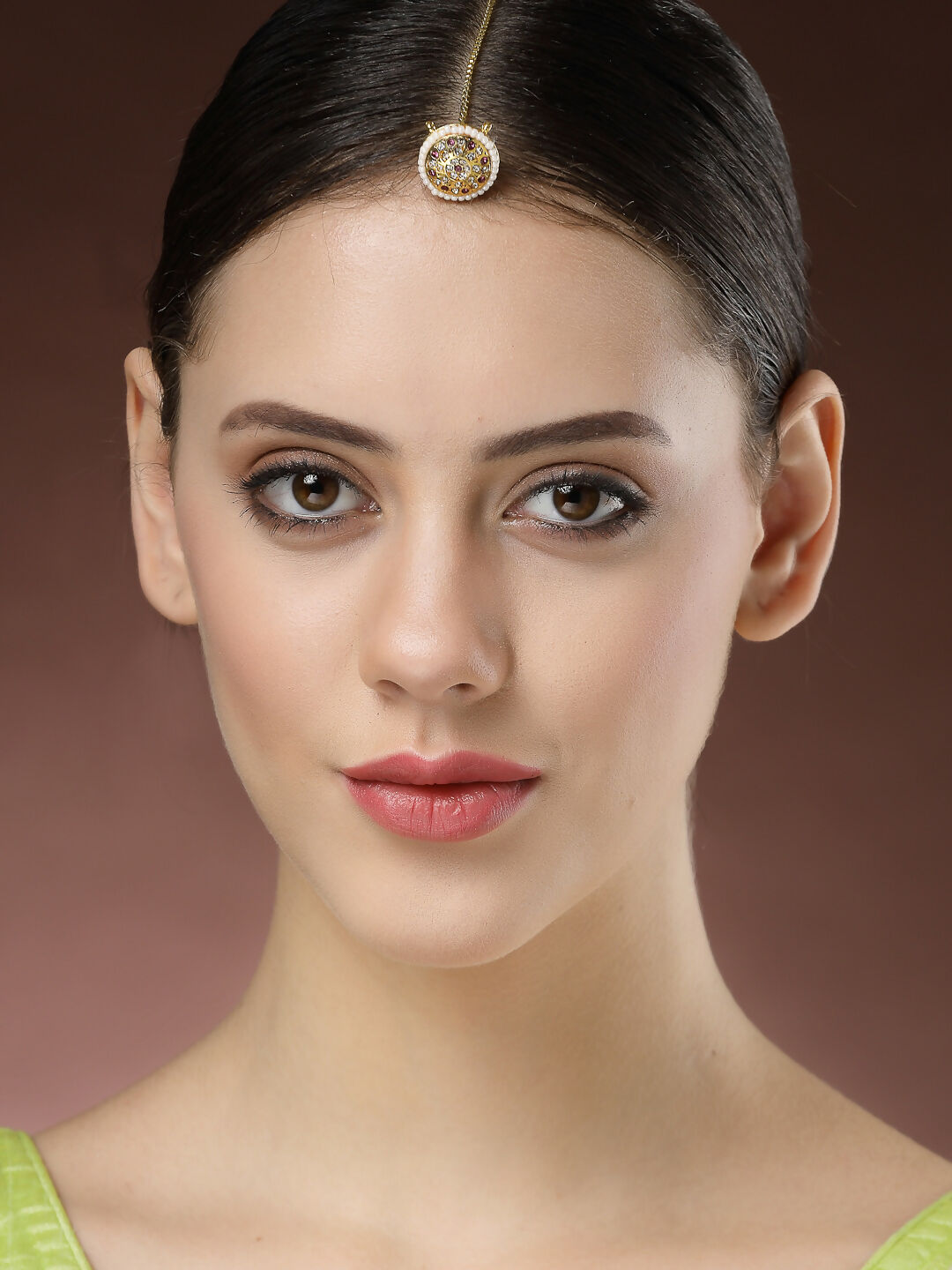 NVR Women's Gold-Polished CZ Stone-Studded Borla Maang Tikka | Grocsy