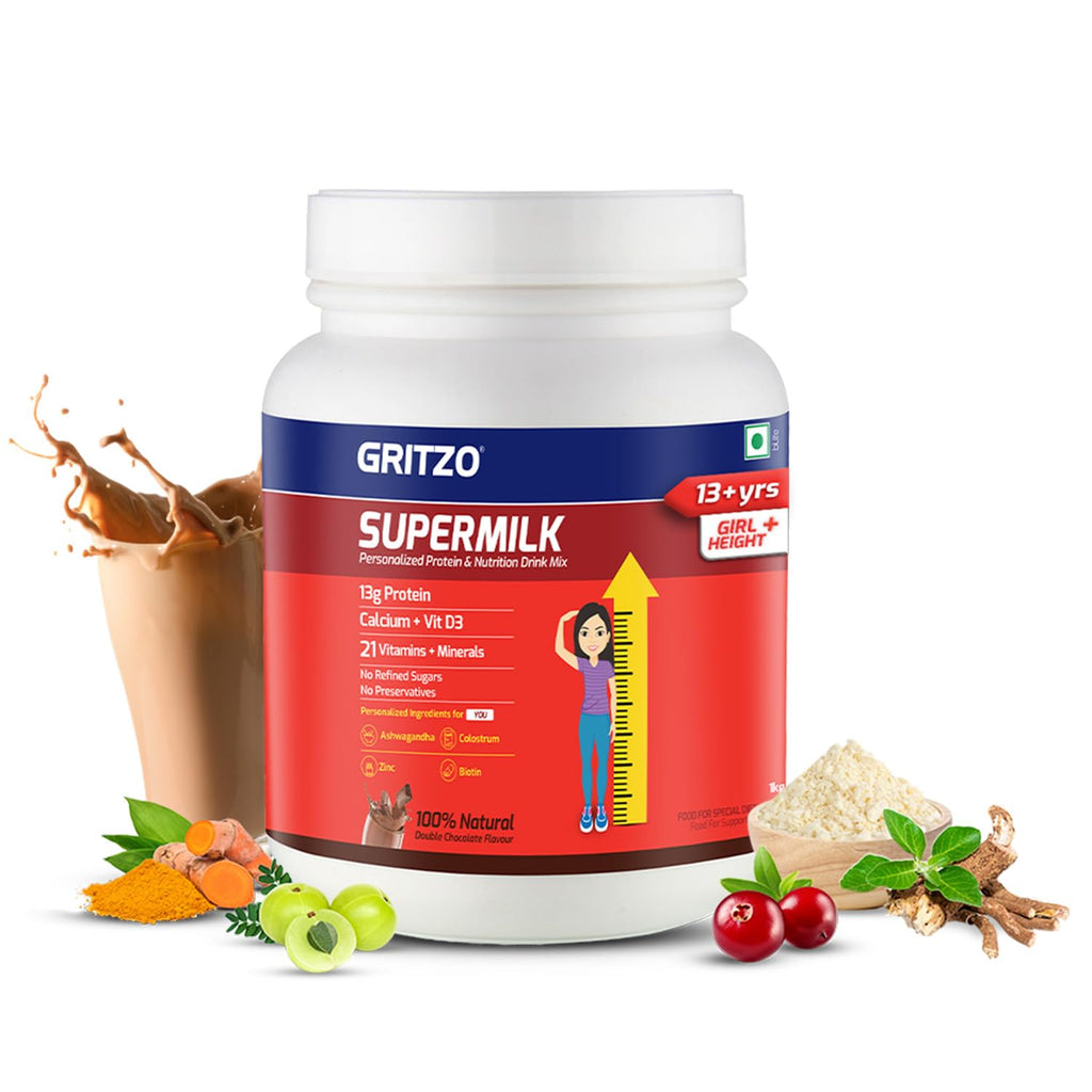Gritzo Supermilk Height+ Health Drink For 13+Y Girls - Double Chocolate | Grocsy
